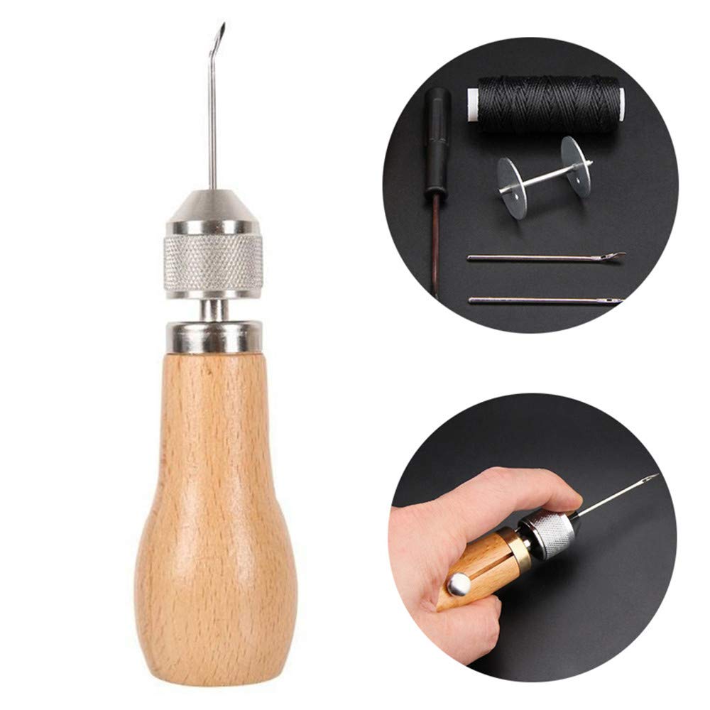 Opaltool Sewing Awl Kit, Stitcher Sewing Awl Tool Kit for Leather Sail & Canvas Repair (Thread Color Random, Beige or Black)