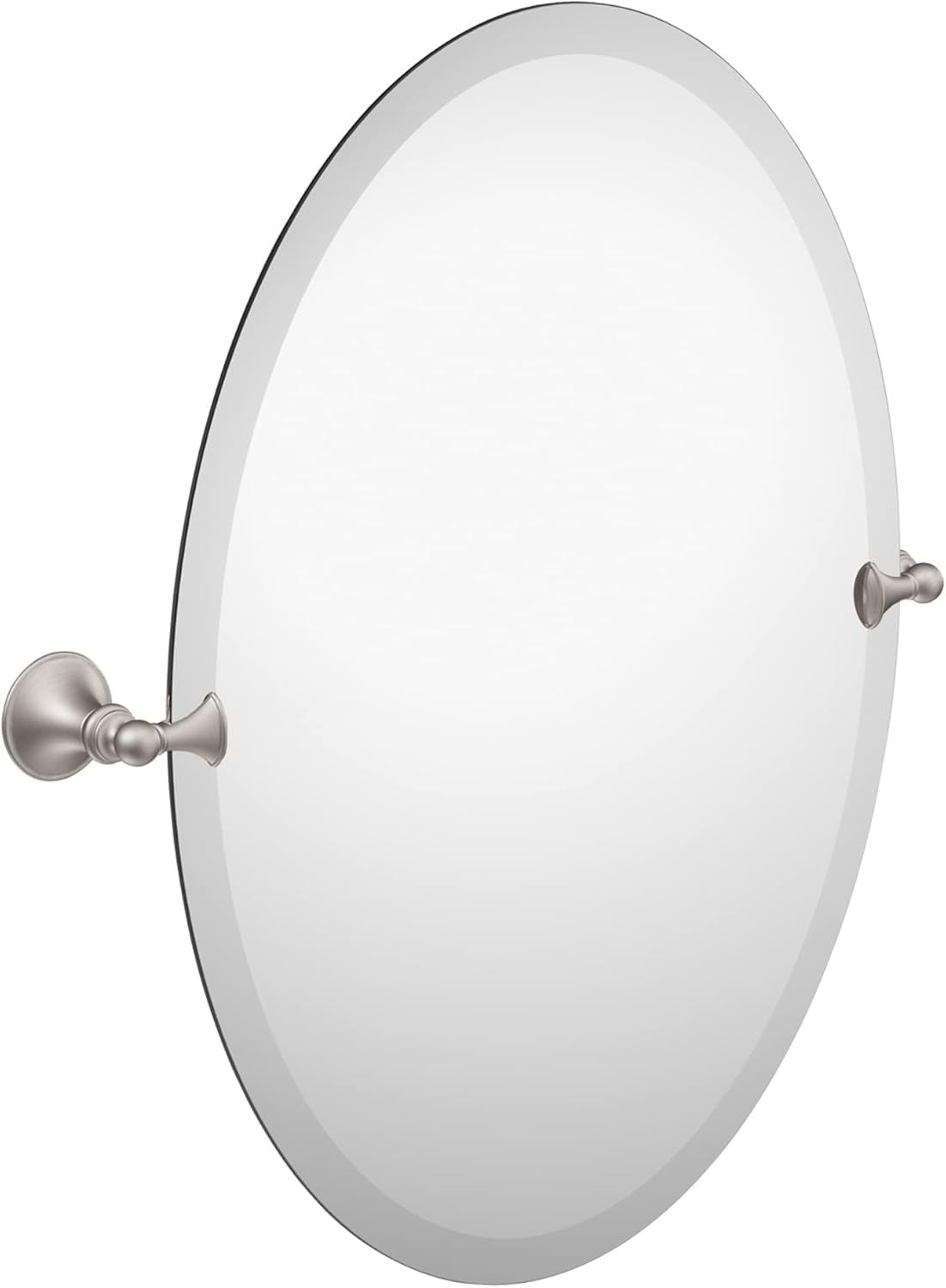 Mirrors - Moen Glenshire Brushed Nickel 26-Inch x 22-Inch Frameless Pivoting Bathroom Mirror, Oval Tilting Wall Mirror, DN2692BN