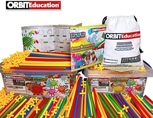 Orbit Education Large (800/400) Piece STEM Straws and Connectors Building Sets with 100% Cotton Tote Bag and Storage Box Colorful Educational Interlocking Straw Building Blocks for Boys and Girls