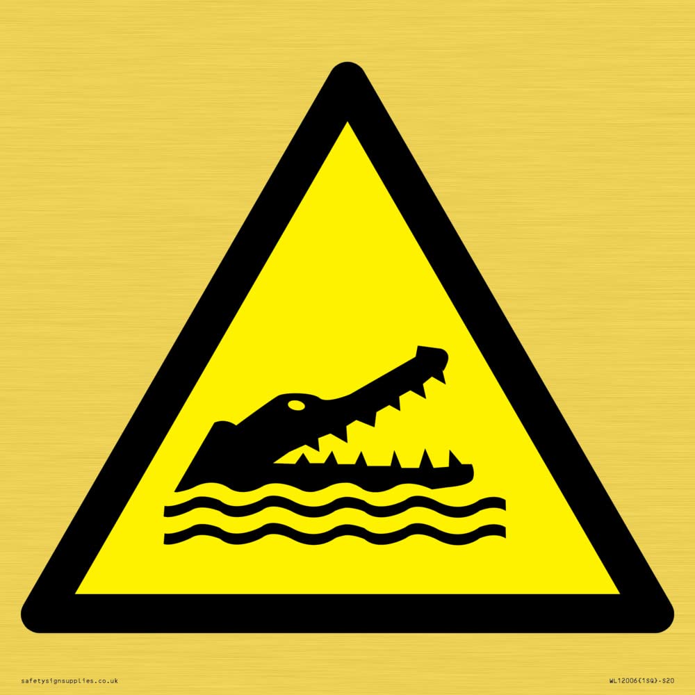W067 Warning: Crocodiles, alligators or caymans Sign - 200x200mm - S20