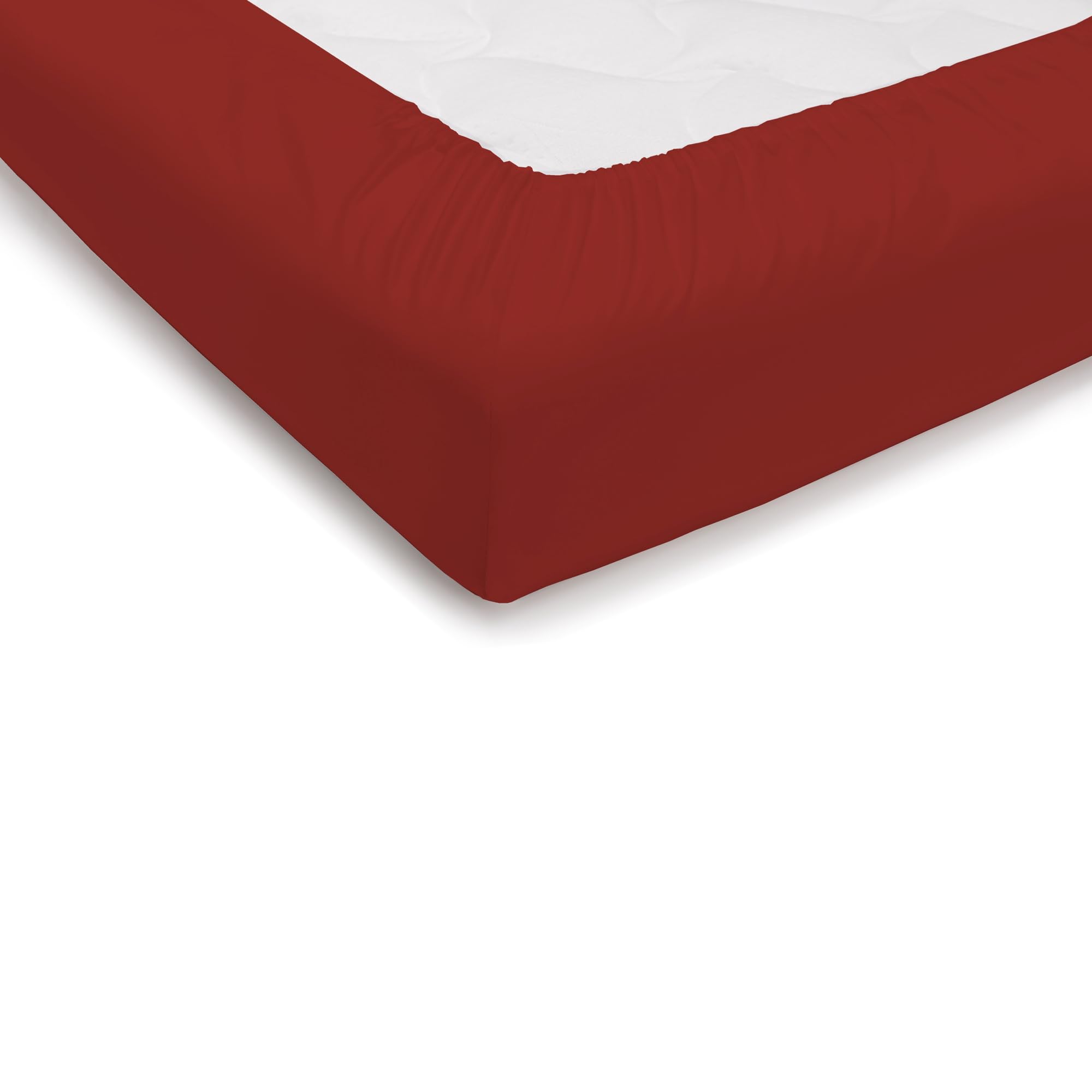 PENSIERI DELICATI Double Bed Sheet 180 x 200 cm, Plain Colour Fitted Sheet +30 Made in 100% Cotton, Made in Italy, Red
