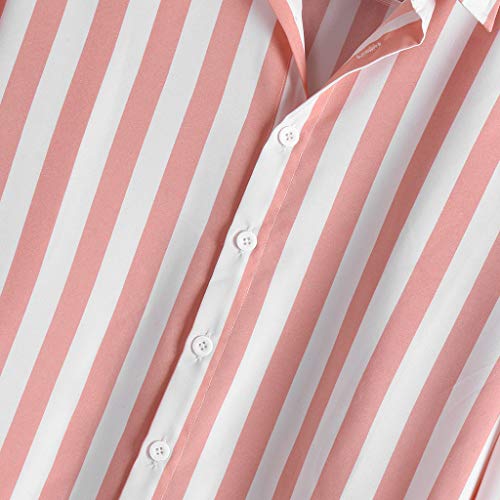 Camicia-Uomo-Slim-Fit-Manica-Lunga-Righe-Elegante-Sasstaids-Strisce-Verticali-Moda-Tops-con-Pulsante-Casual-Shirts-Poliestere-Nero-Rosa-MLXLXXLXXXL