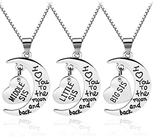 lifelovevc Women Family Jewellery Set Silver Love Heart Big Little Sister Pendant Necklace (#3)