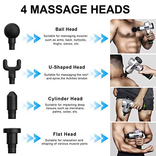 Massage Gun with Carrying Case -HENSUN Professional Handheld Deep Tissue Muscle Massager for Athletes- 20 Speed Strength Levels for Muscle Soreness Relieves (Silver) - Thumbnail 6