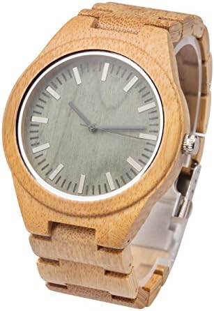 Luxury Men's Wooden Watch Full wooden Wrist Band with Japanese Quartz Movement Wood Watches Fashion Natural wooden wrist watch gift for men(bamboo)