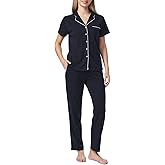 Ryfox Women's Petite Cotton Pajama Set Short Sleeve Button Up Pjs with Short Inseam Pants & Pockets 2-Piece Lounge Set