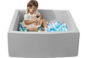 MEOGETY Foam Ball Pit for Toddlers, Baby Playpen Ball Pool Soft Square Designed Easy to Install, Ideal Gift for Babies Infants Children Indoor and Outdoor Game- (Balls NOT Included) Light Gray