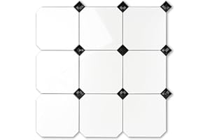 Yipscazo Peel and Stick Stone Metal Tile Backsplash, Stick on Tiles for Backsplash Kitchen (12'' X 12'', Marble White with Pearls)