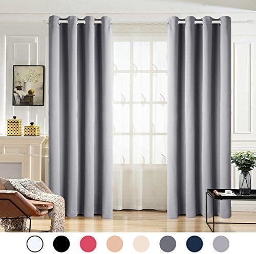 MAEVIS Blackout Curtains 2 Panels for Bedroom Grommet Top,Light Blocking Draperies Room Darkening Thermal Insulated Window Curtain for Living Room（W52xL95 inch,Light Grey）
