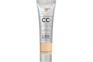 IT Cosmetics CC+ Cream Travel - Natural Full Coverage Foundation With SPF 50+, Color Corrector & Anti-Aging Hydrating Serum, Hyaluronic Acid + Peptides, Up To 24H Wear, All Skin Types- 0.4 fl oz