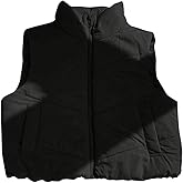 WDIRARA Women's Zip Up Puffer Vest Stand Collar Cropped Outerwear Sleeveless Jacket Coat