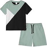 Ayzozuy Young Boy Clothes Colorblock Top + Drawstring Waist Shorts 2 Pieces Kid Summer Outfits Set
