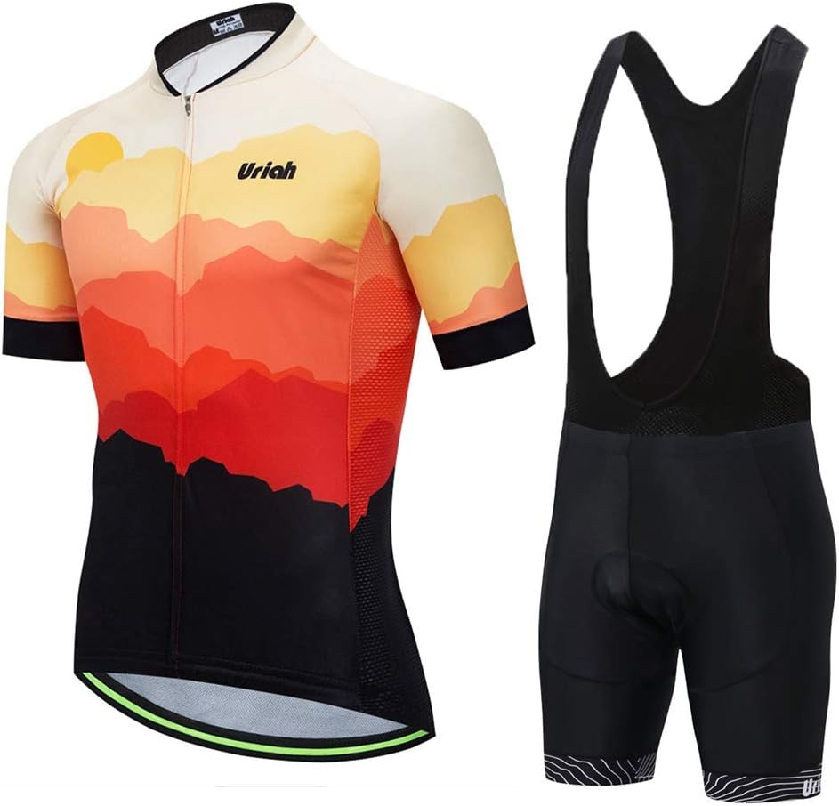 Uriah Men's Bicycle Jersey Bib Shorts Black Set Reflective Short Sleeve with Rear Zippered Bag: Sports & Outdoors