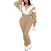 Remelon Womens 2 Piece Sweatsuits Color Block Long Sleeve Zipper Cropped Jacket Legging Pants Set Tracksuit Jogger Outfits