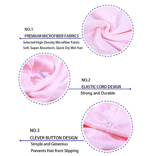 KOWUEN Premium Microfiber Hair Towel for Long Hair, 2 Pack Hair Turbans for Wet Hair, Super Absorbent Rapid Dry Hair Towel Wrap Wet Hair Towel for Curly Hair (Pink+Blue)