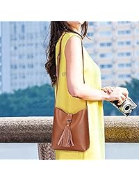 S-ZONE bolsa de hombro pequeña de piel vacuna para mujer Chic bolsa bandolera Tassel Ladies Purse