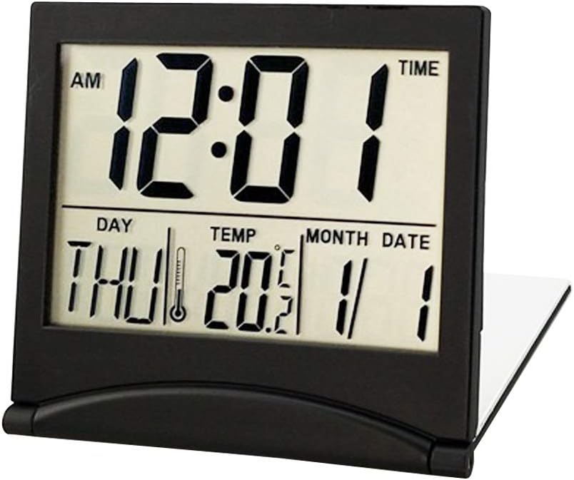 HoMii Folding Digital Travel Clock with Day, Date, Temperature-Black