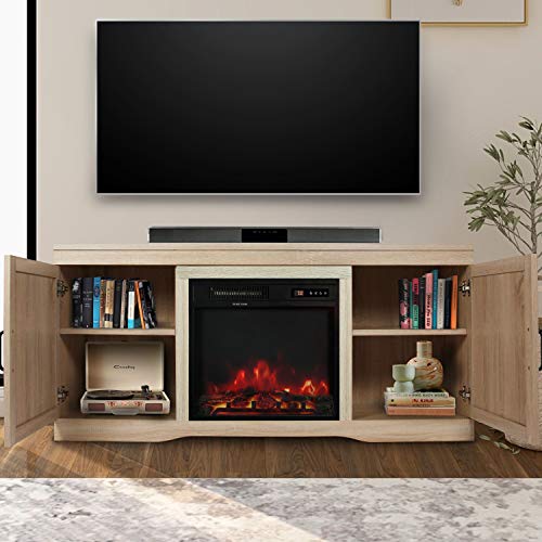 Fireplace TV Stand with Barn Door,Wood Media Entertainment Console for