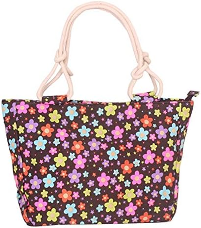 WongSinTong Womens Colorful Flower Printed Handbag Casual Travel Canvas Shoulder Tote Bag