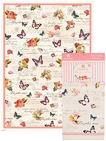 Vintage Garden Tea Towel Ashdene Roses Butterflies