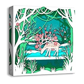 Canvas Wall Art Snow Deer Merry Christmas Painting Artwork for Home Prints Framed - 12x12 inches