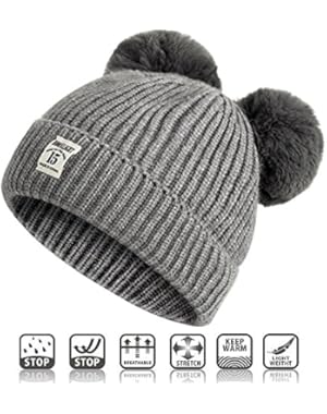 Unisex Baby Winter Hat Cute Warm Knit Fleece Lined Skull Cap Soft Crochet Beanie Hats with Fur Ball for Toddler...