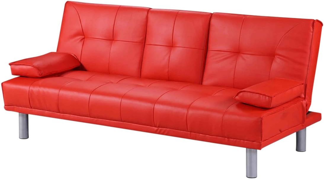 Dream Warehouse Manhattan Sofa Bed, leather, Red, 182x20.5x102 cm