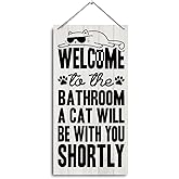 Funny Bathroom Wooden Decor, Cat Bathroom, Cat lover Gifts, Washroom Wall Art, Vintage Wall Art Toilet Restroom Home Decor, Hanging wooden plaque Sign, 11.8 * 5.9 Inch, Housewarming Gift