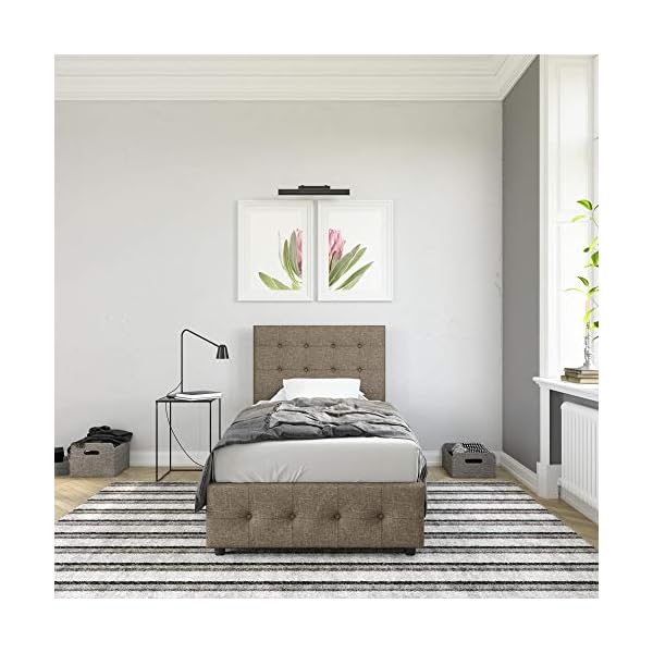 DHP Cambridge Upholstered Faux Leather Platform Bed with Wooden Slat
