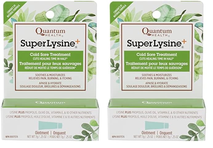 Quantum SuperLysine+ Cold Sore Treatment Ointment|Relieves Pain, Burning, and Itching|Cuts Healing Time in Half|0.25 Ounce (Pack of 2)