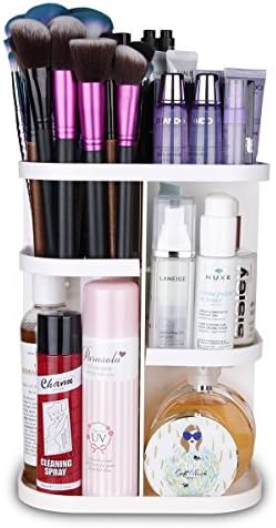 Playmont Makeup Organizer, 360 Degree Rotating Makeup Storage Box Adjustable Cosmetic Organizer Case with Large Capacity for Makeup Brushes Toner Creams Lipsticks and More