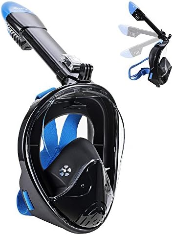WSTOO Panoramic 180° Wide View Snorkel Mask-GoPro Compatible Foldable Full Face Snorkel Mask,See More With Larger Viewing Area Than Traditional Masks.You Can Breathe Freely With Your Mouth or Nose