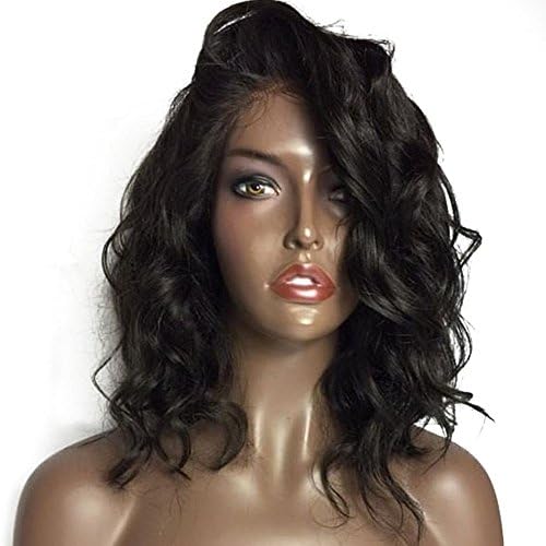 LUFFYWIG 8A Virgin Human Hair Wavy Bob Wig Lace Front Wavy Full Lace Wigs With Baby Hair Short Full Lace Front Bob Wig Natural Color for Black Women (10 Inch Lace Front Wig)