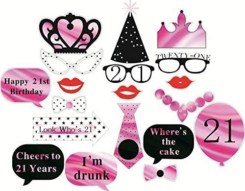 Elfun(TM) Happy 21st Birthday Photo Booth Props Kit on Sticks by Elfun
