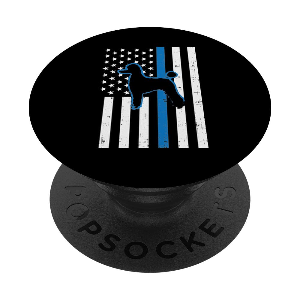 Blue Line US Flag Poodle Police Vintage Dog Patriotic Gift PopSockets PopGrip: Swappable Grip for Phones & Tablets