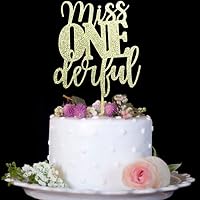 1st Birthday Cake Topper - miss ONEderful for One Year Old Boy Baby Shower, Birthday Party Decorations Gold Glitter