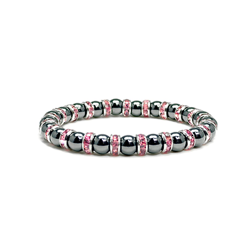 Accents Kingdom Women's Magnetic Hematite Tuchi Simulated Pearl Bracelet with Simulated Rose Crystal, 7.5"