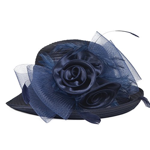 Janey&Rubbins Women Kentucky Derby Church Wedding Fascinators Cloche Bucket Bowler Hat (Navy Blue)