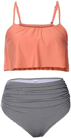 Macochoi Women’s Bikini for Womens Falbala High Waisted Swimsuit Two Piece Glowing Top and Striped Bottom Bathing suit for women MCO001O1-M