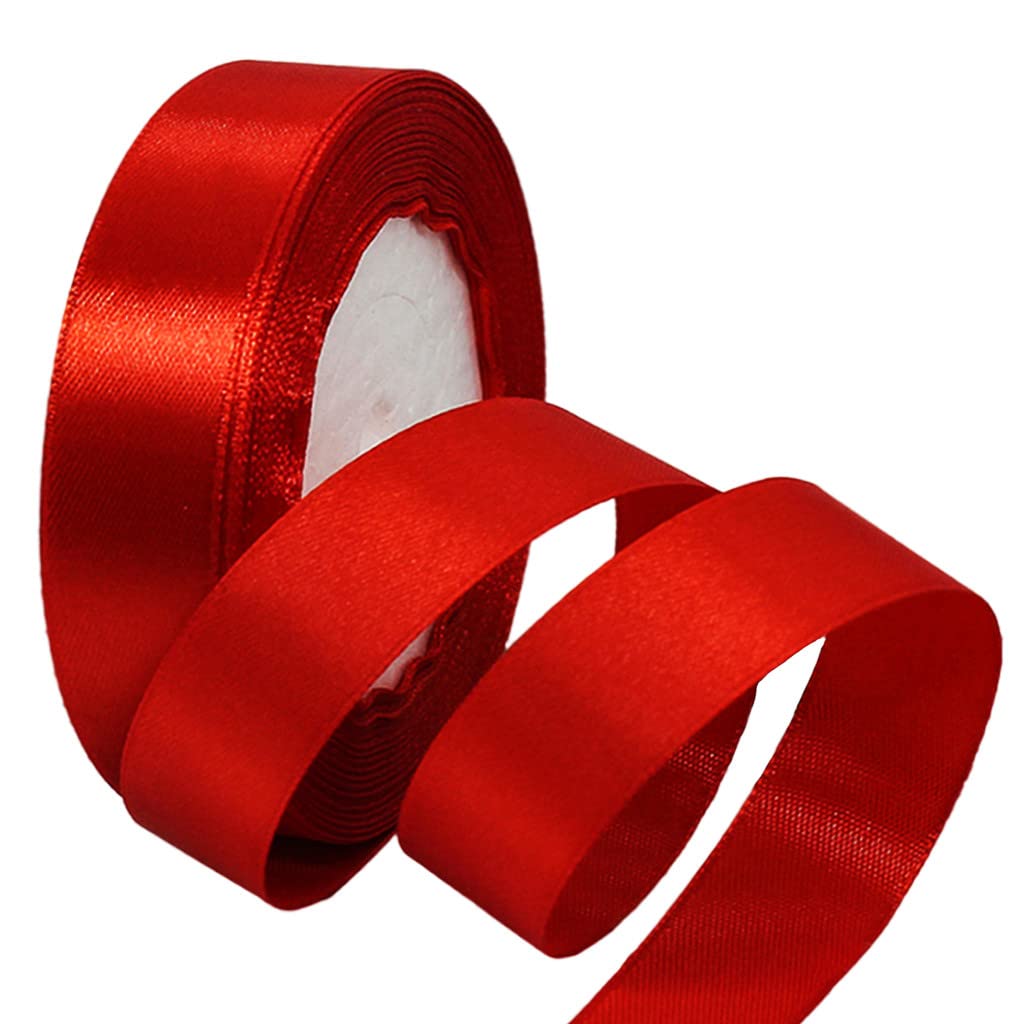 25mm Red Ribbon for Gift Wrapping,22m Fabric Thick Satin Ribbon Dark Red Bow for Gift Wrapping,Ribbons for Balloons,Crafting,Hair,Bouquets,Wedding, Car,Presents,Cake,Christmas Party Decorations — image 1
