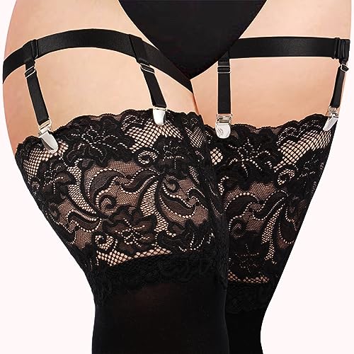 Women's Plus Size Thigh Garter Belts, Adjustable High Elastic Garter Belt and Stockings Set