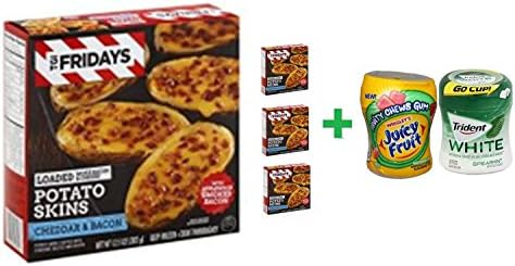 TGI Fridays Potato Skins Loaded - 13.5 Oz( 4 PACK ) + Fruity Chews Gum Watermelon 1/60 Count + Trident Go Cup Spearmint 1/60 Count