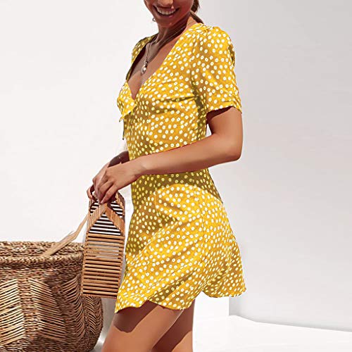 Women Sexy Mini Dresses,Lady Boho Short Sleeves V-Neck Short Dresses Beach Sun Dresses Club Dresses Summer Dresses