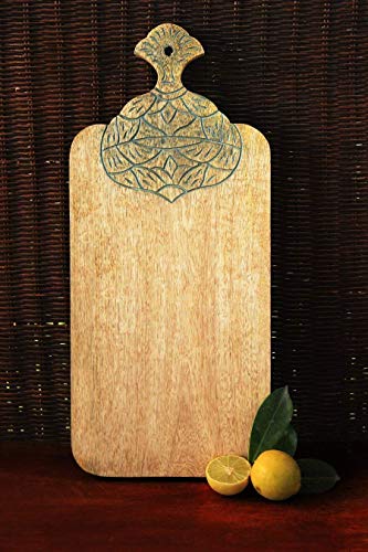storeindya Decoration Wooden Cutting Chopping Board Hand Carved Flexible Chef Board for Cutting Meat Veggie Bread Crackers Fruits Spices Durable Kitchen Serveware Accessories