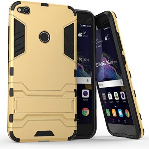MHHQ HUAWEI P8 Lite 2017 Case, [Slim Fit] [Kickstand Feature] Hybrid Dual Layer Armor Defender Full Body Protective Case Cover for HUAWEI P8 Lite 2017 / HUAWEI Nova Lite/Honor 8 Lite -Gold
