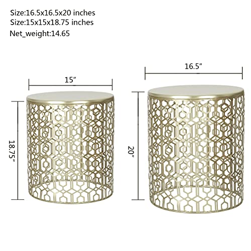 Decent Home Metal Accent Table, Set of 2 Decorative Round End Tables