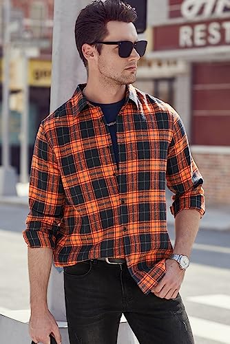 JMIERR MEN’S FALL FASHION LONG SLEEVE BUTTON UP LIGHTWEIGHT FLANNEL COTTON PLAID SHIRTS BUSINESS CASUAL DRESS SHIRTS, US 50(2XL), BURNT ORANGE