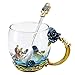 Glass Mug Set Handmade Enamel Butterfly and Blue Rose Flower Tea Cups with Handle, Unique Personalized Birthday Present Ideas for Mother's Day Gifts,Christmas, New Year (Blue-Short)