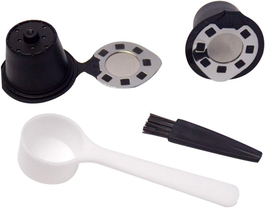 Rolin Roly 2 Pack Reusable Coffee Capsules Nespresso with Spoon and Brush for Nespresso Machines, Coffee Filters (Silver)