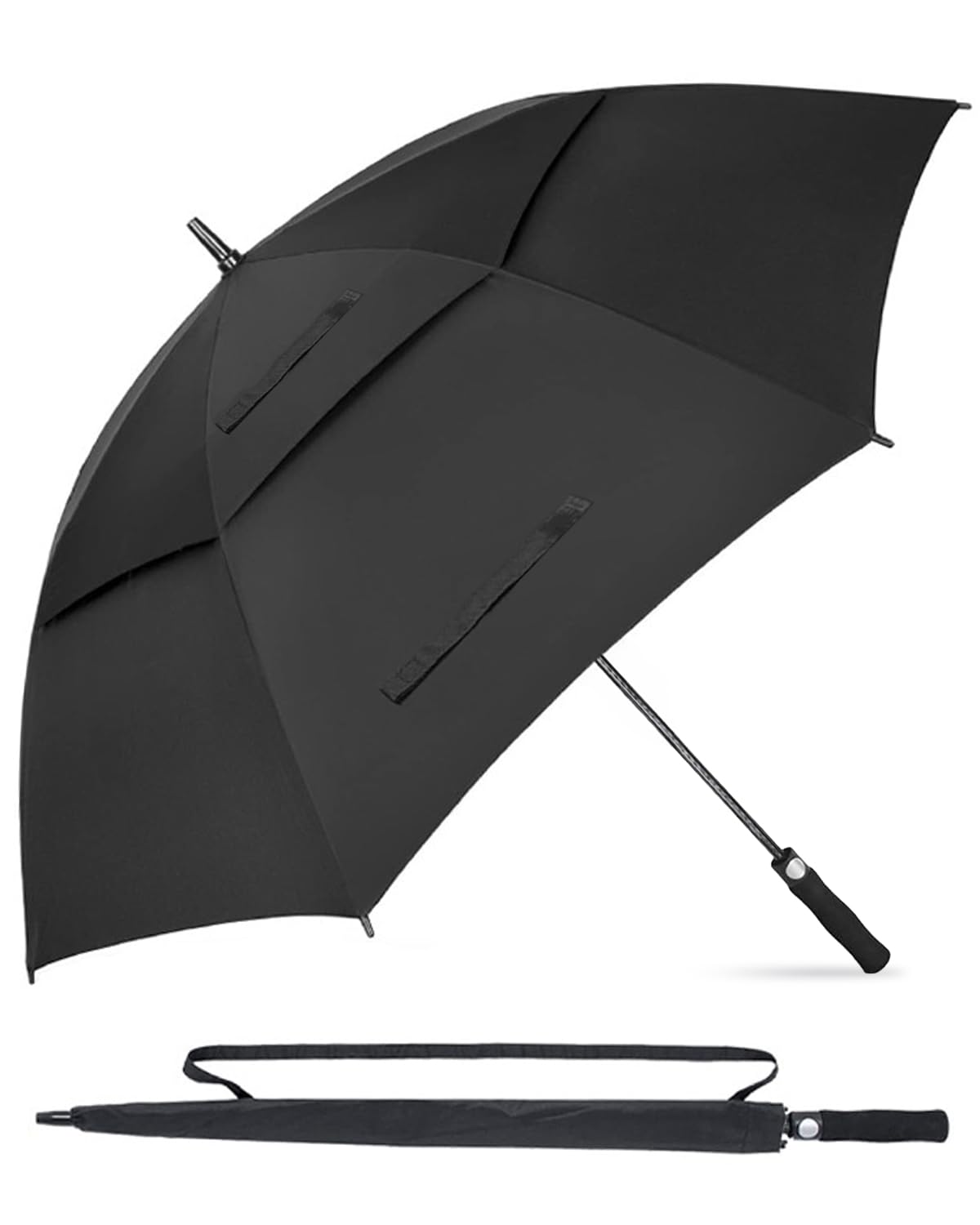 Victoper Golf Umbrella Folding Windproof Large 54/62/68 Inch,Large Umbrella Double Vented Canopy Strong Automatic Open Outdoor Big for 2-3 Men Sun Protection Rain (68 inch black)